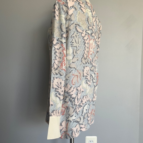 Tory Burch Silk Leaves Floral Sea corals Mosaic Print Dotted Blouse Tunic Top 4 - Picture 6 of 11